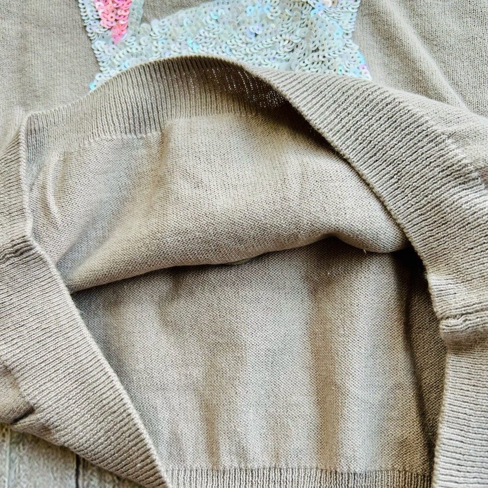 H&M size 6-8yrs Tan & Pink Bunny Fine Knit Sweater Top With Sequins & Bow, NWT - Picture 4 of 5